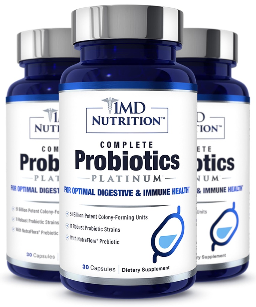 1MD Complete Problem Platinum 124; Supports Digetical Health 124; with Nothershing Pregnance, 51 Miliar Live CFU, 11 Strains, Dairy-Free 124; 30 Vegetable Capsules (3- Pack)