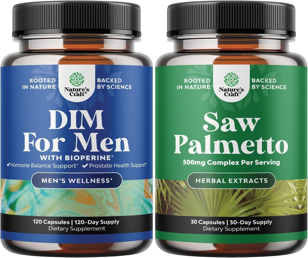 Bundle of Advanced DIM Supplement for Men - Estrogen Blocker and Extra Strength Saw Palmetto Extract - for Women and Men 's Health and Urinary Support