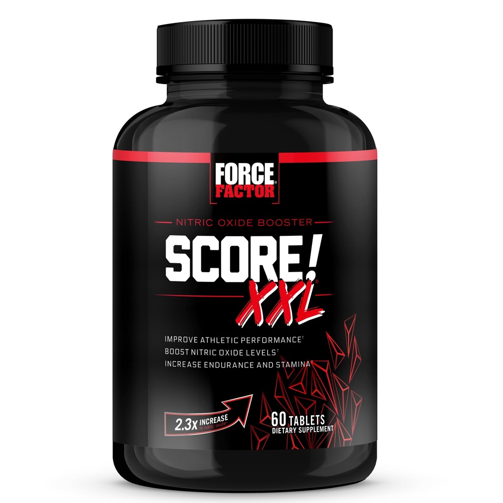 FORCE FACTOR Score! XXL Nitric Oxide Booster Supplement for Men with L-Citrulline, Horny Goat Weed, Black Maca, & Tribulus Terrestris untuk Meningkatkan Stamina, Energi, dan Performance Fisik, 60 Tablet