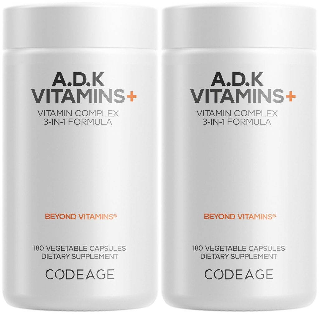Codeage ADK Vitamin Supplemen - Enscient Vitamin A, D3 5000 IU, K1 & K2 (MK4 & MK7) - 6- Sen Suppply - 1 Capsule per Serving, Non-GMO, Gluten- Free - 2- Pack