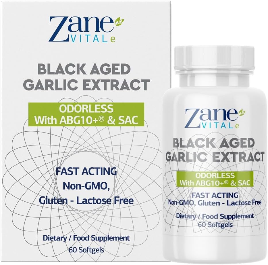 Zane - Aged Black Bawang putih Capsules - Sistem Ammune, Tekanan Darah dan Dukungan Kesehatan Kolesterol - Kurang Odor - Lebih Efektif dari Allirin - 60 Capsules Non-GMO, Gluten - Laktosa - Paraben Bebas.