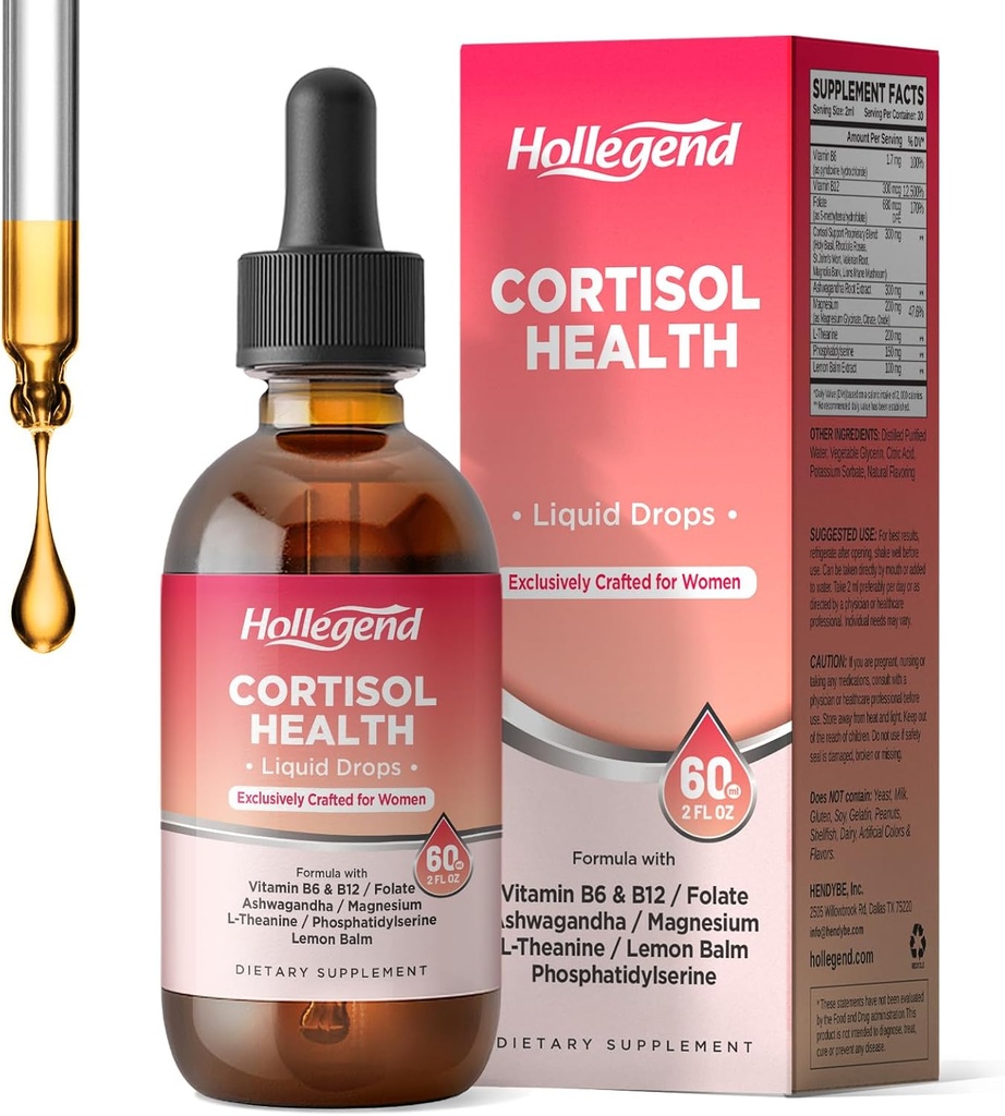 Suplemen Cortisol untuk Perempuan, Cortisol Wellness Liquid Drops, 16 pada 1 Cortisol Detox Reducer w.