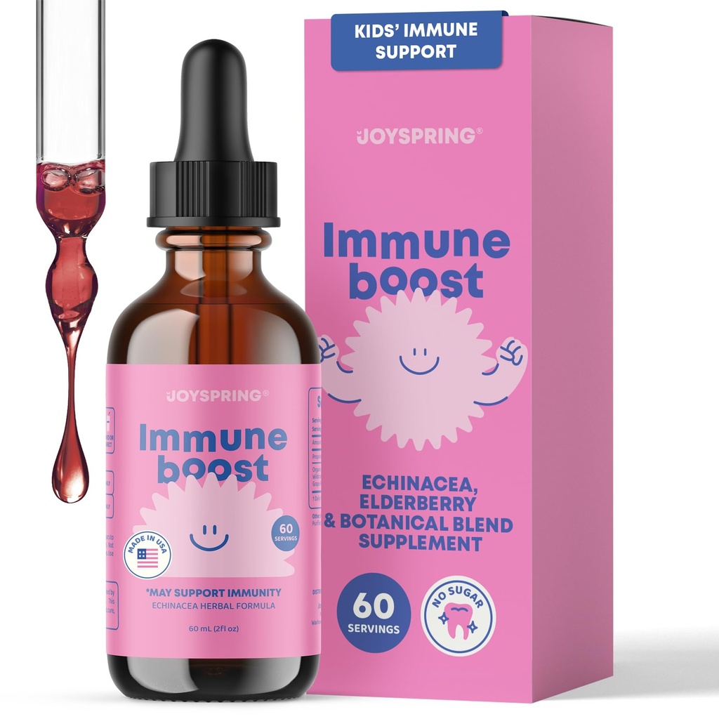 JoySpring Immune Drops - Kids Ammune Dukung Liquid Suplement (2 fid oz) - Echinacea, Elderberry, Oregon Grape Root, Orange Peel, Vitamin A, B6, C - Natural Dukung Sistem untuk Anak & Dewasa