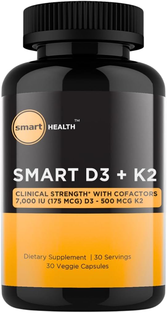 Vitamin D3 + K2 - Bone Health & Imune Dukungan - 7000 IU (175 MCG) D3 + 500 MCG K2 - Cofactors B6, Magnesium & Zinc - Gluten Free, Vegan, Non-GMO - Dietary Suplemen - 30 veggie Capsules