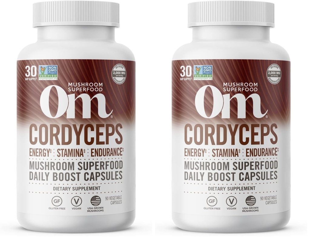 Om Mushroom Superfood Cordyceps Mushroom Capsules Superfood Supportion Suplement, 90 Count, 30 Hari, Energi, Daya, Stamena dan Dukungan Endurance, Supppport Olahraga (Paket 2)