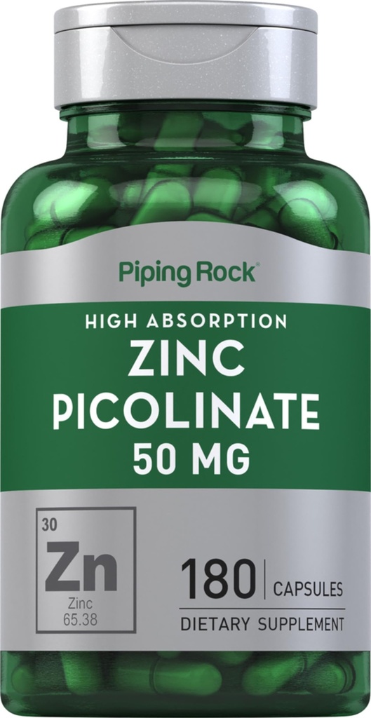 Piping Rock Zinc Picolinate 50mg 124; 180 Capsules 14; Non-GMO, Gluten Free Suplemen