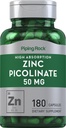 Piping Rock Zinc Picolinate 50mg 124; 180 Capsules 14; Non-GMO, Gluten Free Suplemen
