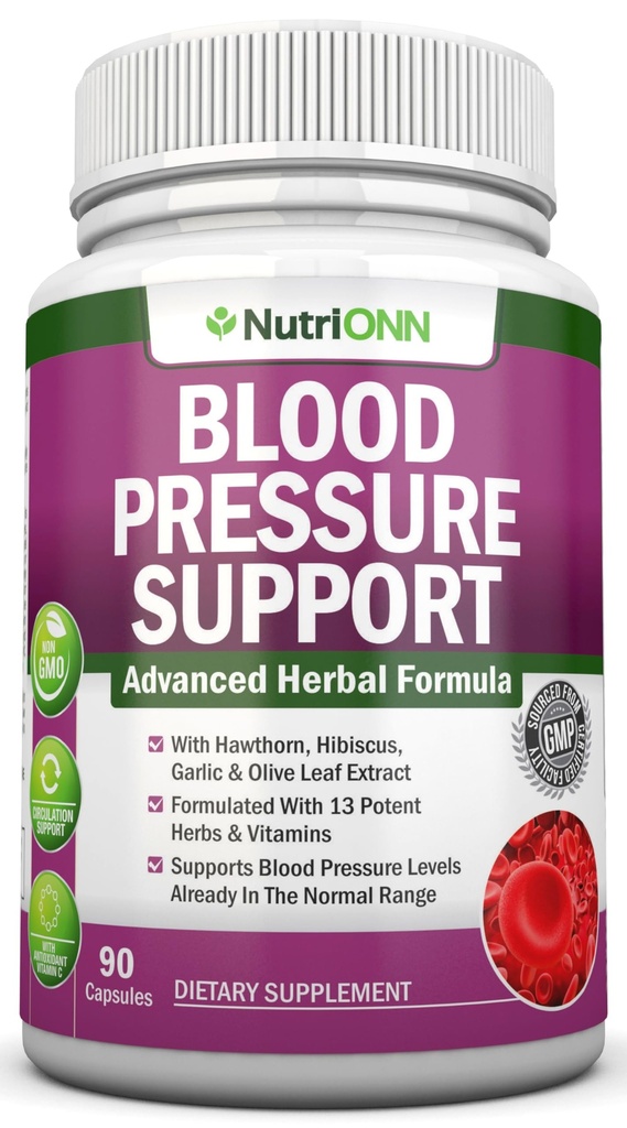 Suplemen Dukungan Tekanan Darah - 13 Herbs & Vitamin - dengan Hawthorn, Hibiscus, Garlic & Olive Leaf Extract - Persediaan Alam & Pria - Katup Kekuatan Tinggi - Non-GMO - 90 Hari Suppply