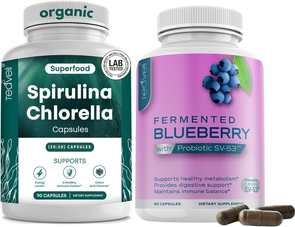 Teaveli Spirulina Chlorella dan Blueberry Capsules