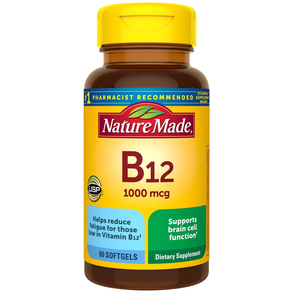 Nature Made Vitamin B12 1000 mcg, Dietary Supplement for Energy Metabolism Suftgels 90.
