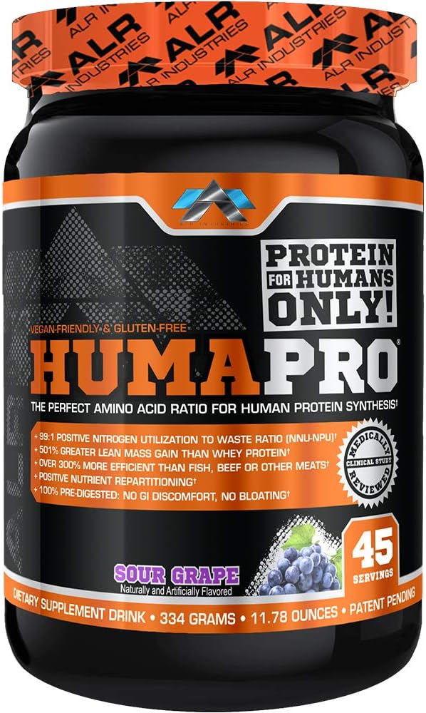 Humapro 124; Amino Acids Protein Matrix untuk Manusia 124; 99% Utilisasi untuk Lean Muscle 124; Vegan, Gluten Free 124; 334g / 45 melayani (Saur Grape)