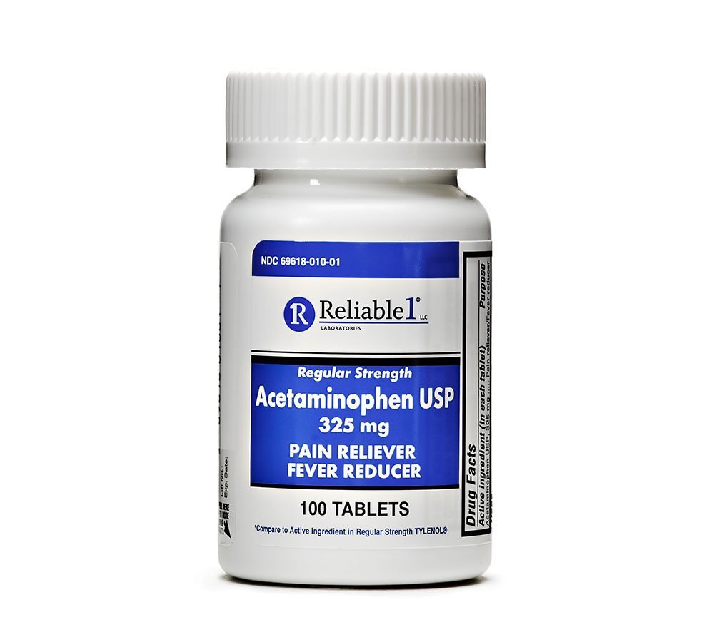 Dapat diandalkan 1 Kekuatan Reguler Acetaminophen USP Tablets 325 mg, 100 Cacah