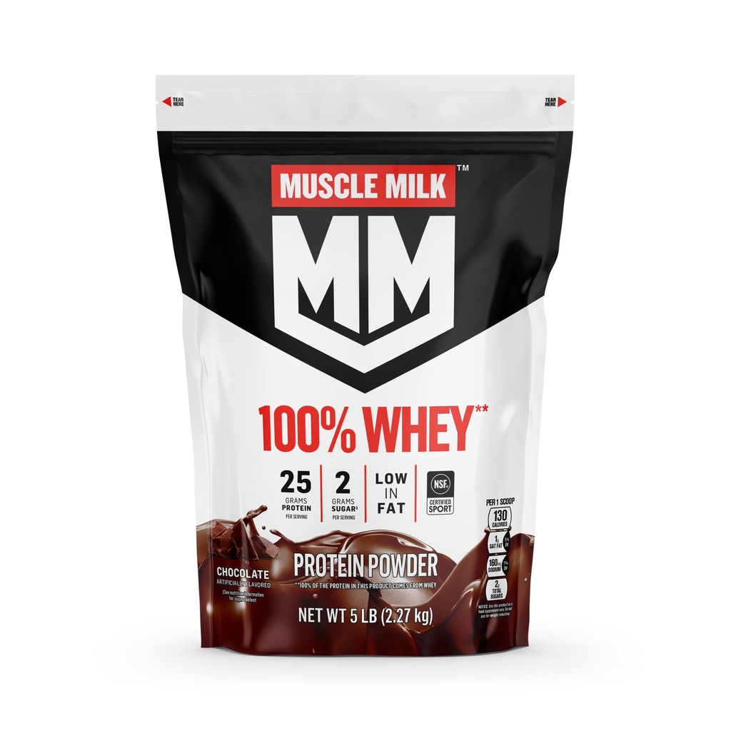 Susu Otot 100% Powder Whey Protein, Chocolate, 5 Pound, 66 Servings, 25g Protein, 2g Sugar, Low in Fat, NSF Disertifikasi untuk Sport, Energizing Snack, Pemulihan Kerja, Paket Mei Vary