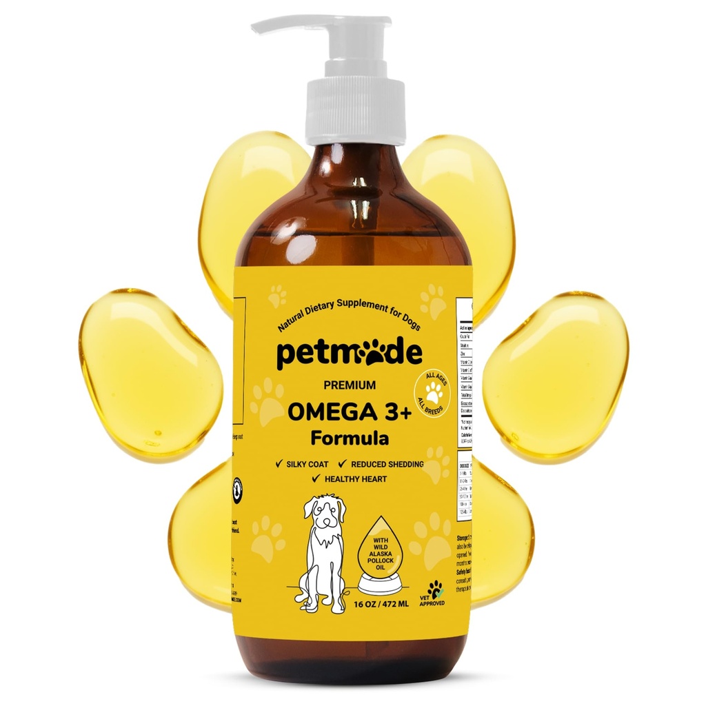 Omega 3 Fish Oil for Dogs Skin and Coat - Wild Alaska Pollock Oil for Itchy Skin- Omega 3 Fatty Acids for Dogs - Liquid EPA & DHA Suplemen - dengan Zinc, Vitamin C, B2, B7 & E - 16 Fl Oz