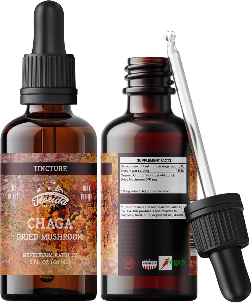 Chaga Tincture, Wild Harowed Chaga Extract (Inonotus miring) Mushroom kering