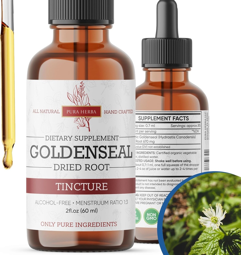 Goldenseal Taincture 124; Premium Alcohol- Free Herbal Ekstraksi dari Goldenseal Root 124; Liquid Supplemen Botanical 12.4; Tradisional Herbal Formula 124; Dibuat di USA - 2 oz (60 ml)