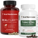 Jamur Real Reality (60ct) dan Turkey Tail (90ct) Capsules Bundle - Mushroom Suplemen Mental Clarity, Fokus & Imune Dukungan - Vegan, Non- GMO, Diverifikasi Levels Beta- Glucan