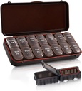 Pill Organizer 2 kali sehari, Weekly Travel Case for Vitamin, Fish Oils + 2 Detacingle Cute Box (Brown)