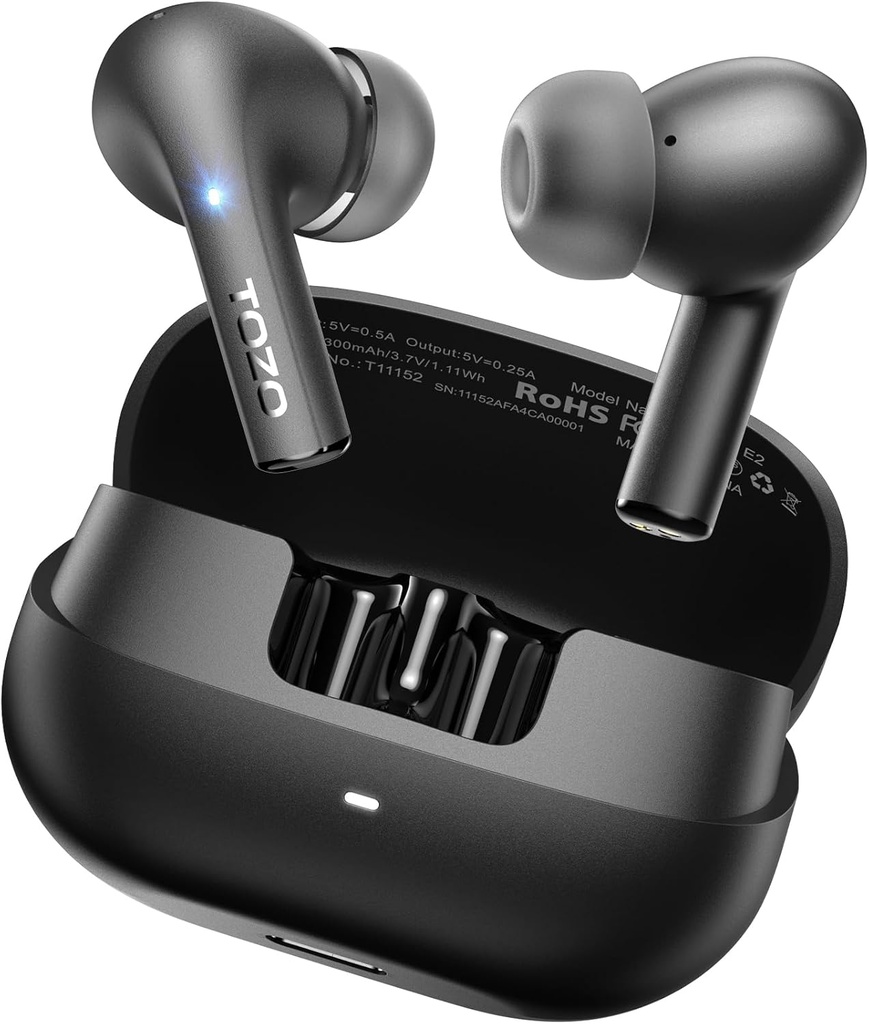 TOZO E2 Wireless Earbuds 10mm Driver with Powerful Bass, App Customize 32 EQ, with 2 Mics AI Call Noise Cancellation, 30H Playtime, Bluetooth 5.Ear Buds, Comfort Fit in-Ear Headphone