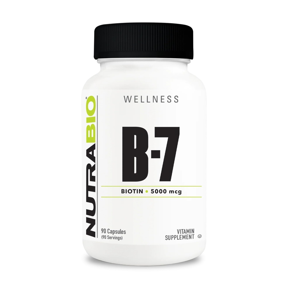 NutraBio Biotin (Vitamin B-7) Suplemen, 5000mcg - Mei Bantuan Rambut Sehat, Skin, dan Nails, 90 Vegetable Capsules