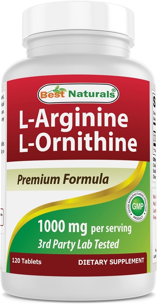 Terbaik L-Arginine L-Ornisine - 100mg per Serving - 120 Tablet - Non-GMO & Gluten Bebas (120 Cacah (Paket 1))
