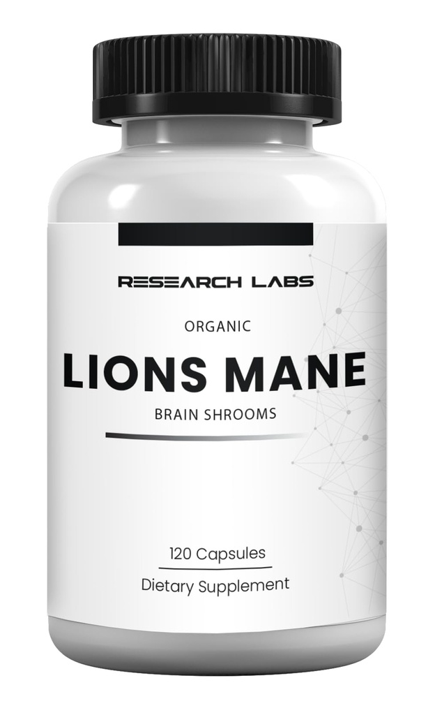 Research Labs Organic Lions Mane Supplemen Kapsul, 120 Capsules w / Paten Litropane ™, Imune System Booster & Nootropic Brain Suppplemen Mushroom. Ekstrak 10X sebanding dengan 18.000mg
