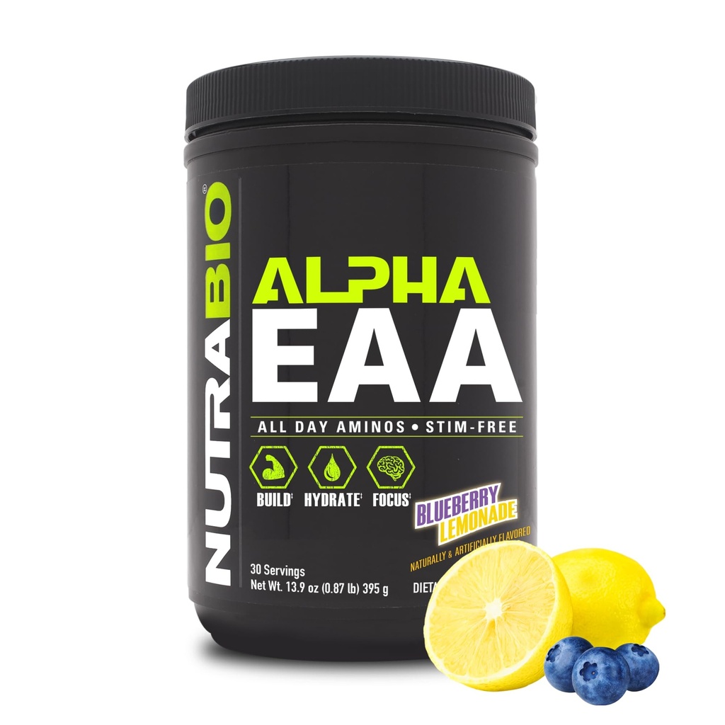 NutraBio EAAA - All- Day Amino Acids for Muscle Growth and Hydration - Espino Amino Acids with Nootropics & Adaptogen- Full Spectrum EA BCAA Quoder - 30 Servings