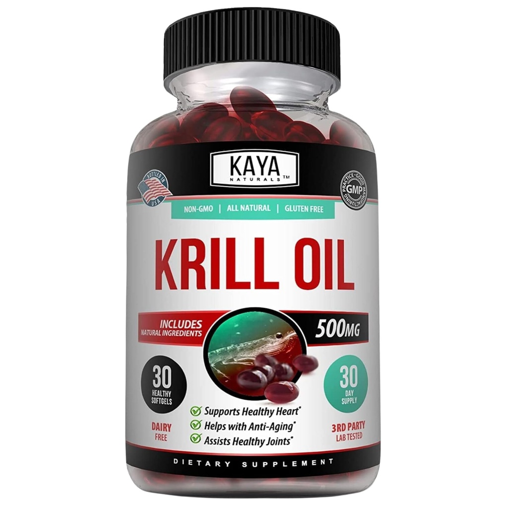 Kaya superial - Antartika Krill Oil 500mg dengan Omega 3, EPA, DHA, Phospholipids & Astaxanthin Suplemen - Otak & Kesehatan - Suplemen Anti Aging - 30 Count Softgeels