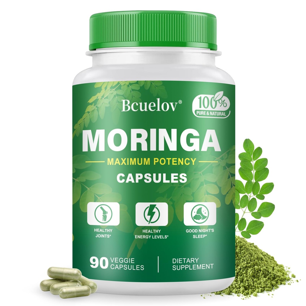 Moringa Capsules 12.4; 800mg Pure Moringa Powsules Capsules - Pendukung Energi, Kesehatan Skin & Gut, Sistem Imune - Superfood Hijau dengan Vitamin & Amino Acids (90 Caps)