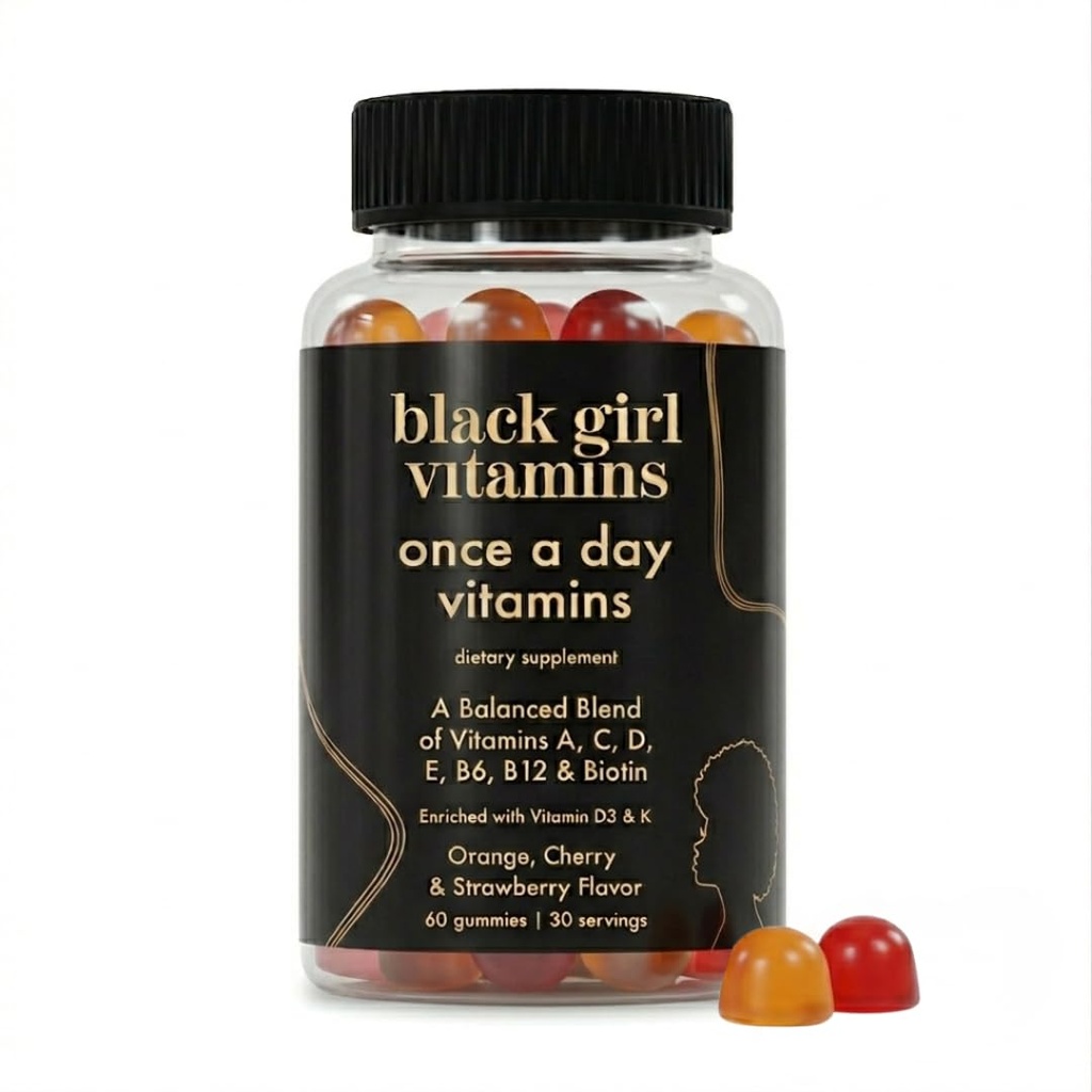 Black Girl Vitamin Once a Day - womens Multivitamin Gummy - Vitamin A, B, C, E, dan Zinc. Vegan, Gluten--Bebas, dibuat di Amerika Serikat (30 Hari Supply, Strawberry)