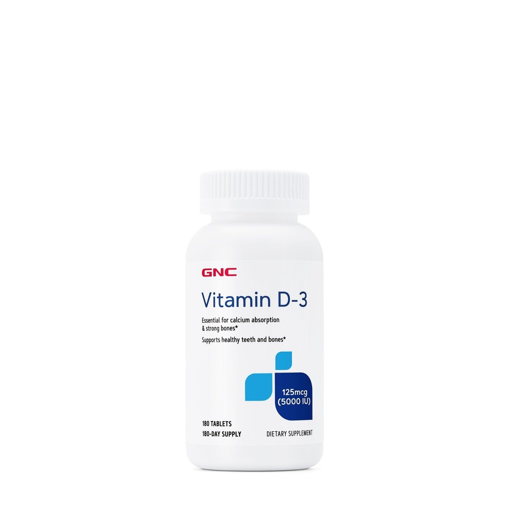 GNC Vitamin D3 125mcg Supplement, 5000 IU, Support Teeth and Bone Health, 180