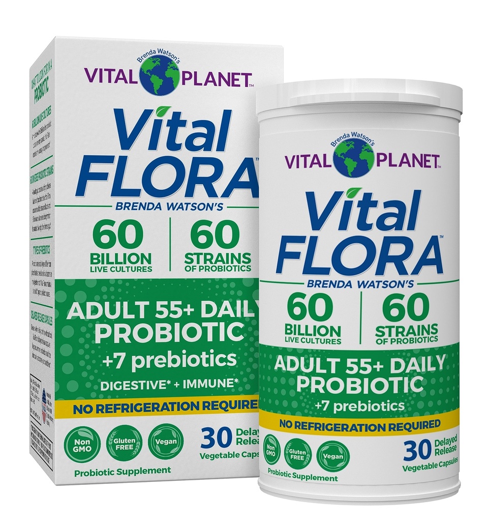 Planet Vital - Vital Flora Dewasa Lebih dari 55 Daily Probiotic 60 Milyar CFU, Strains Diverse, Prekariic Organik, Ammune dan Digetical Health Shelf Stable Progetic for Women and Men, 30 Kapsul