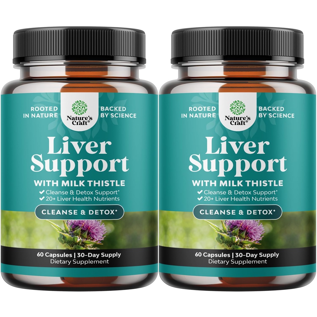 Natures Craft Liver Cleanse Detox & Repair 2 Pack Bundle - Herbal Liver Dukung Suite Thistle Sutra Marin Milk Thistle Suplemen dengan Dandellion Root, Choline, Beetroot & Artichoke Extract