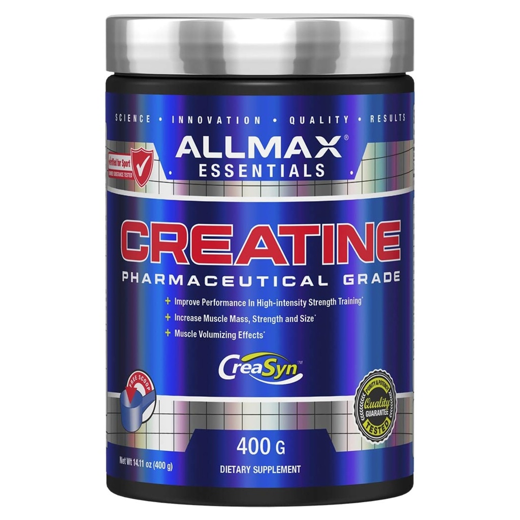 AlLMAX Nutrition Creatine Monohydrate Powder, Unflafeted-Pure Mikronized Creaktine Suplemen untuk Pria & Women - Support Kekuatan, Performance & Training Intensity - Vegan, Gluten Free (400g)