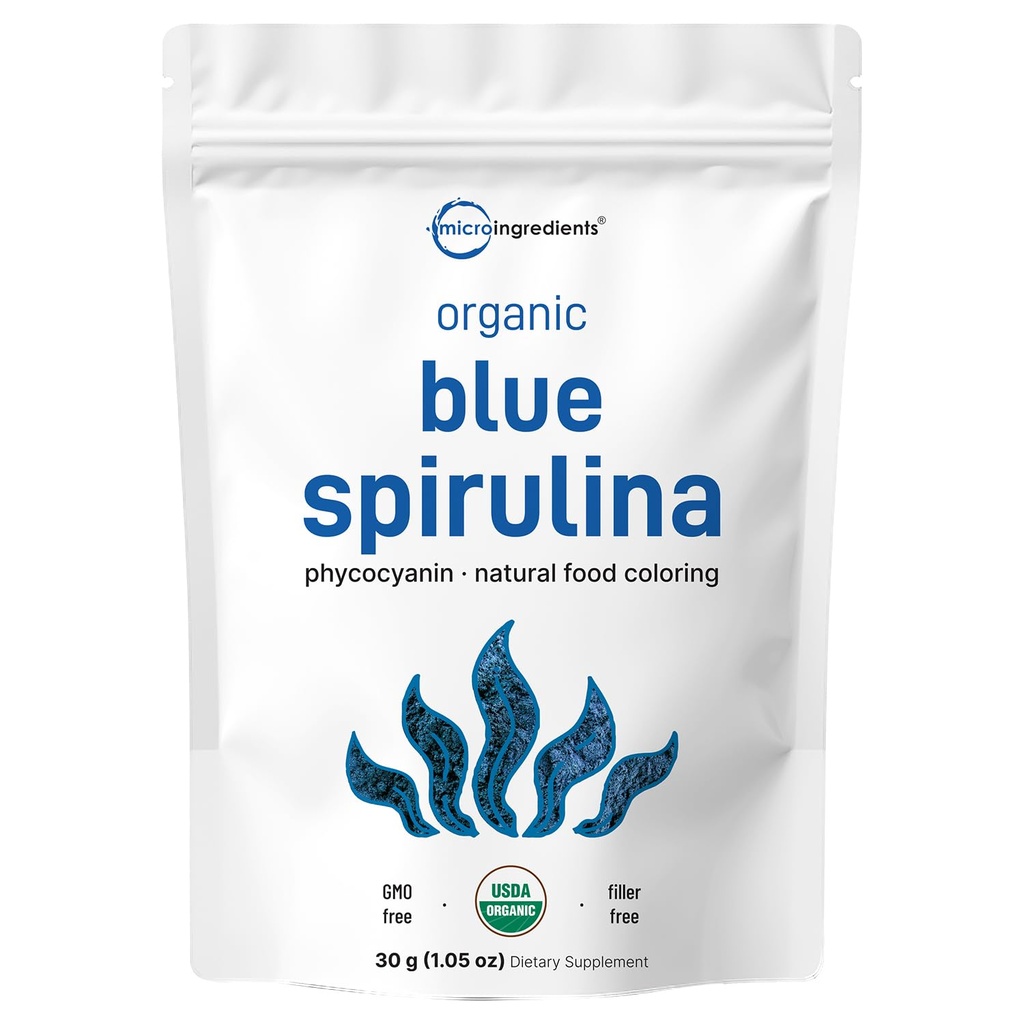Powder Blue Spirulina (Phycocyanin Extract), 30 Hamba - Tidak Ada Bau Fishy, 100% Vegan Protein dari Blue-Green Algae, Natural Luminous Food Warna untuk Smoothies, Baking, Minuman & Cooking