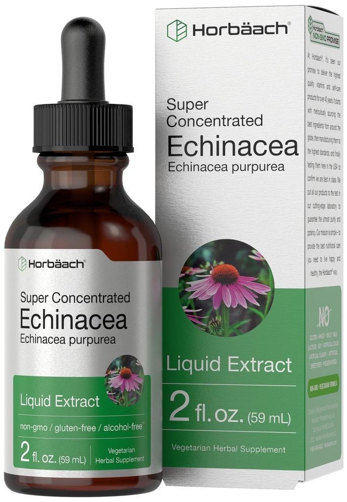 Horbaach Echinacea Drops Herb Tacrture 124; 2 fl oz 124; Super concentgered Root Extract 124; Alkohol Free Liquid 124; Vegetarian, Non-GMO & Gluten Free Supplemen