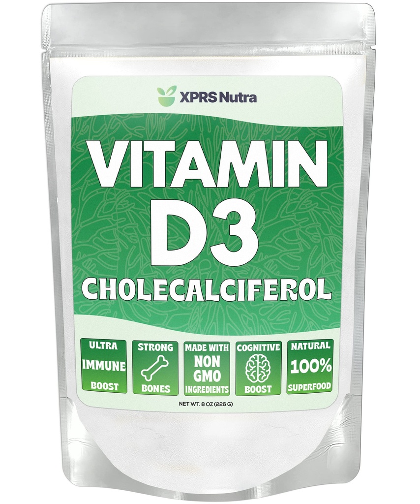 XPRS Nutra Vitamin D3 Powder (Cholecalferiol) - Tanpa rasa VIT D untuk Bones dan Kebal - Vitamin D3 Powder untuk Fungsi Muscle - Vitamin D Suplemen (8 Ounce)