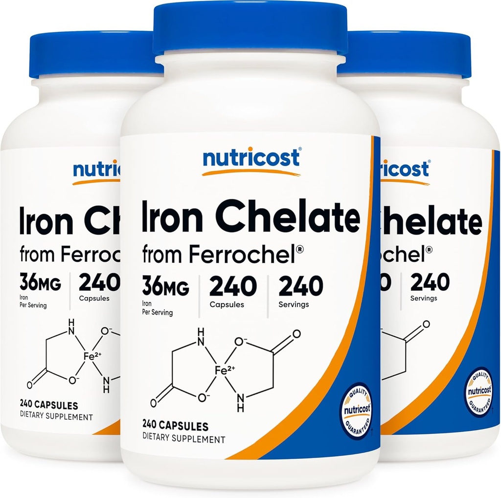 Nutricost Chlated Iron, As Ferrochel, 36mg, 240 Capsules (3 Botol)