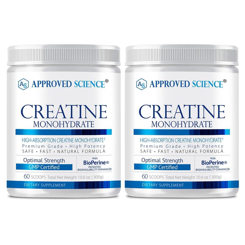 Approved Science Creatine Monohydrate powder with BioPerine - Workout Dupges - 120 Serving - Unflashed - Pack of 2 - Non-GMO, Vegan