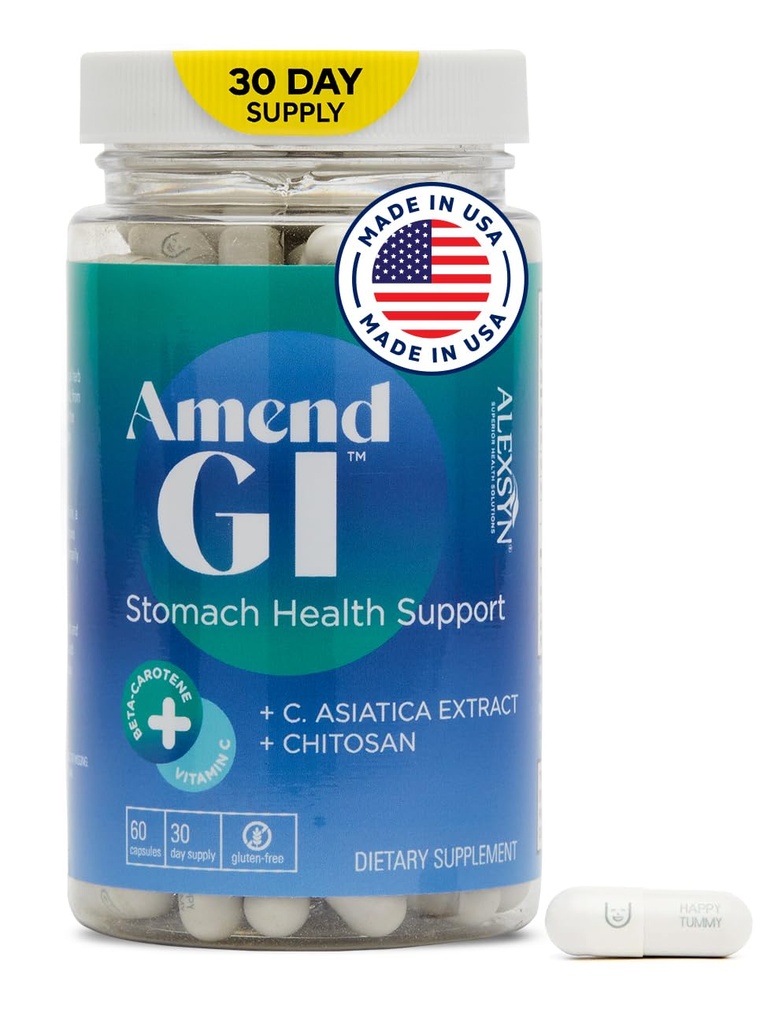 Amend GI All- Natural Stomach Health Dukung 60 Kapsul - Nutraceutical for Stress- Induced Ulcer Sympories - Support Healing and Digetical Health with Asiatica Extract & CM Chitosan