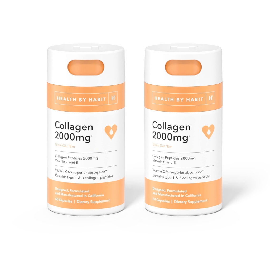 Kesehatan oleh Tambahan Habit Collagen 2 Pack (120 Kapsul) - Vitamin C & Vitamin E, 2000mg, Collagen Peptides, Absorpsi Superior, Dukung Skin Anda, Non-GMO, Sugar Free (2 Pack)