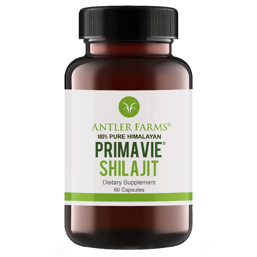 Antler Farms - 100% Pure PrimaVie Shilajit for Men Extract, 60 Capsules, 250mg - Standardized to 50% Fulvic Acid, Wild Harowned Resin from The Himalaya, Adaptogenic Suplemen Kuat