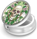 Pill Box-3 Comment Small Pill Case for Purse & Pocket Mini Metal Pill Travel Pill Container to Hold Suplemen Vitamins BPA- Free (Skull and Rose)