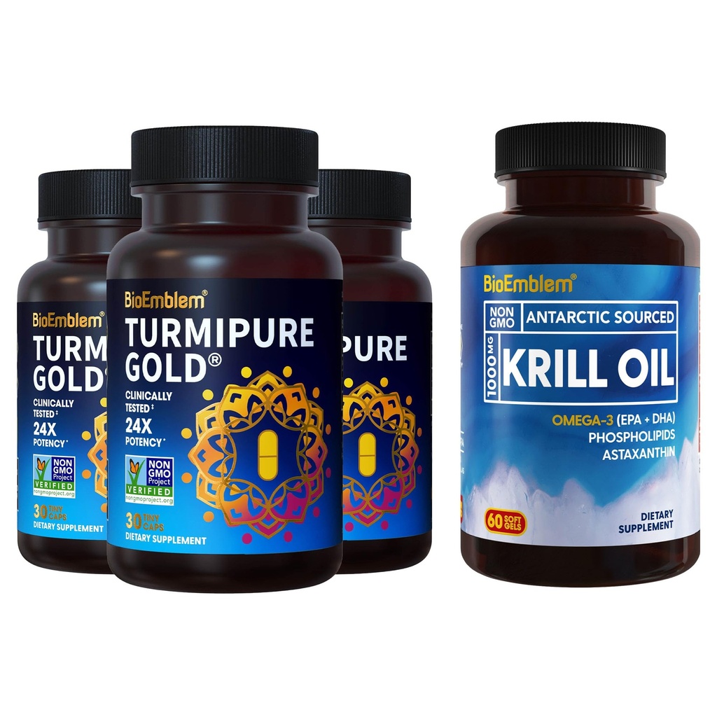BioEmblem Antarktic Krill Oil Suplemen Turmeric Curcumin dengan Clinically Studied TurmiPure - Dukungan Bersama, Inflammation Turmeric Suplemen