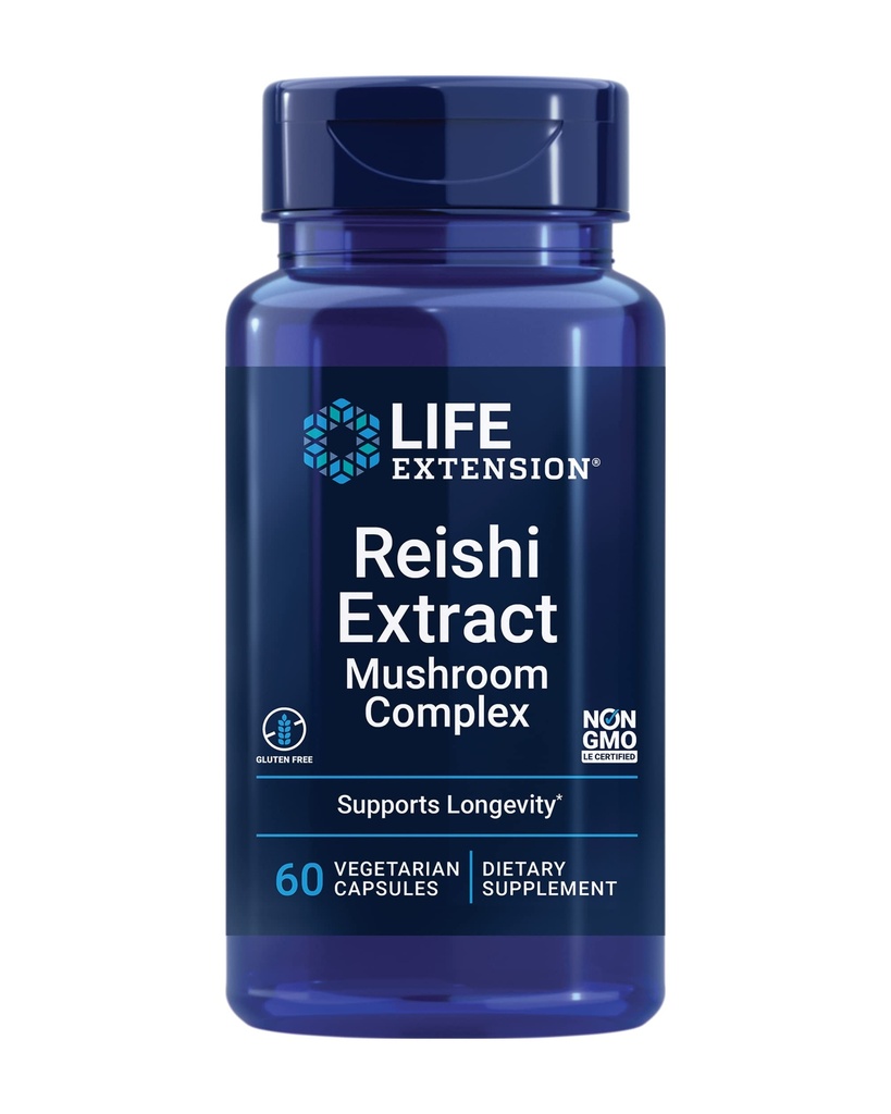 Ekstensi Hidup Reishi Extract Mushroom Kompleks - Mushroom Herbal Suplemen untuk Dukungan Imune - Ganoderma Lucidum Extract - Gluten- Bebas, Non- GMO, Vegetarian - 60 Capsules