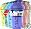 VELOMIX -6 PACK - 20 oz Protein Staker Bottle for Protein Mixes - 6x Wire Whisky 124; Leak Proprice Shaker Cups for Protes Shakes 124; Stackable Protein Shaker Bottle Pack 144; Dishwarder Safe (Pastel Shades)