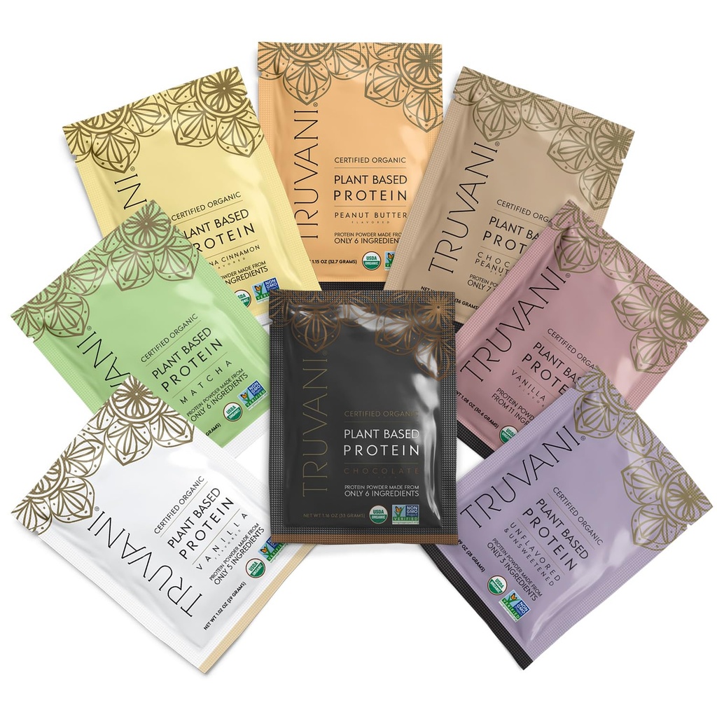 Truvani Vegan Pea Protein Powder 124; Sample Pack 124; 20g Tanaman Organik berbasis Protein 14; 8 Paket Serving Tunggal; Keto 124; Gluten & Dairy Free 124; Low Carb 124; No Ditambahkan Sugar