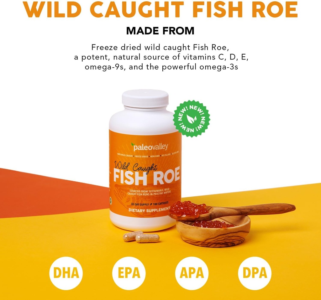 Paleovalley Wild Caught Fish Roe - DHA / EPA, Full Spectrum Omega -3 Fatty Acids - Inflammation, Vision, Mood, Immunity Boost - 28 Hamba