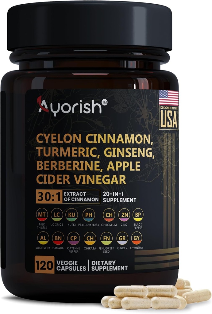 Ceylon Cinsule Capsule 30: 1 Extract Equalle 9000mg 124; Turmeric, Ginseng, Apple Cider Berberine Plus Bitter Melon Gymnema, Kutki, Chirata 120 Veg Capsules - 60 Days Supply