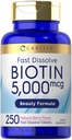 Carlyle Biotin 5000mcg 124; 250 Fast Dissolve Tablets 124; Vegetarian, Non- GMO, Gluten Free Suplemen